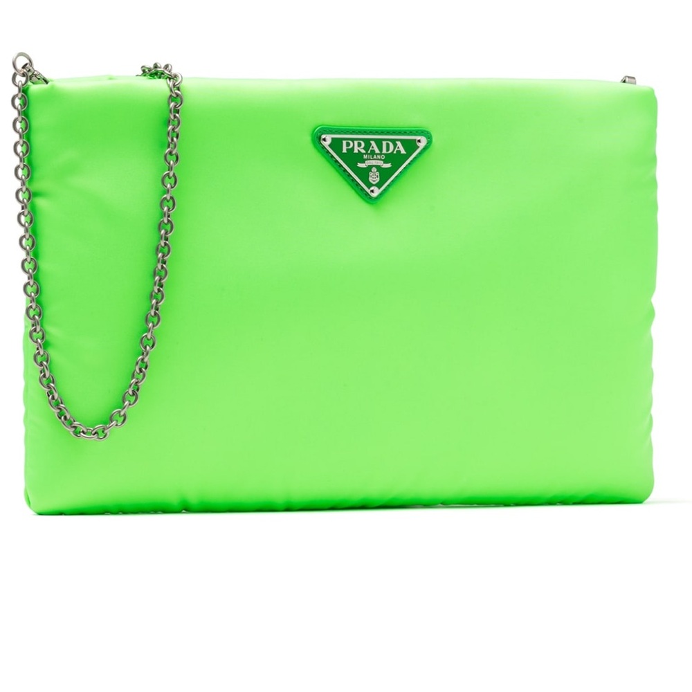 Prada Fluo Neon Green Nylon Clutch Pouch